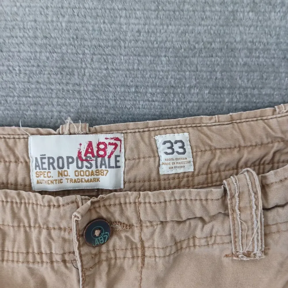 Y2K‎ Aeropostale A87 Utility Cargo Short 33x12 Beige Paratrooper Heavyweight